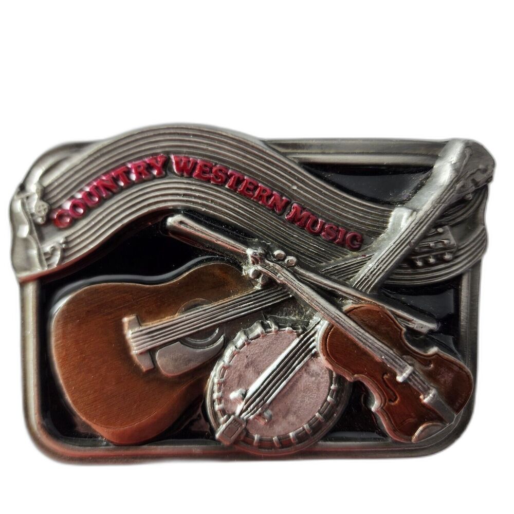 Bergamot Brass Works Country 3D Enameled Music Belt Buckle Vintage 1984
